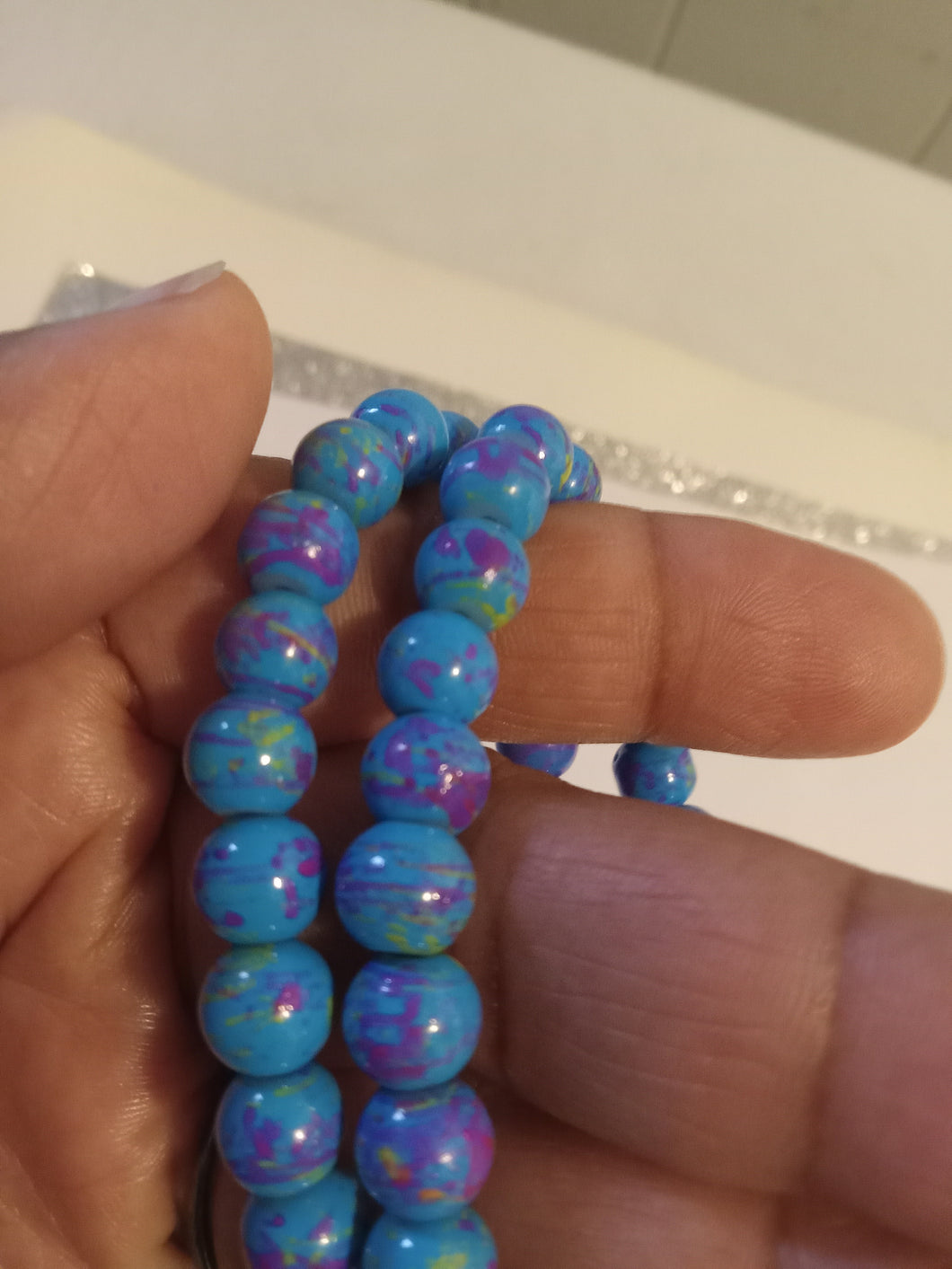 8mm Blue painted with purple specks